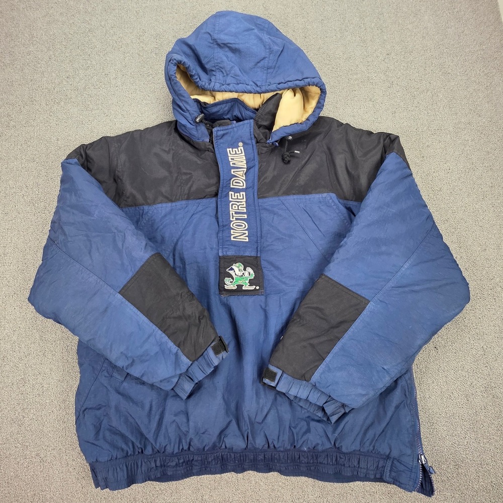 Vintage Starter Notre Dame Fighting Irish Puffer‎ Jacket XL Navy Black Pullover